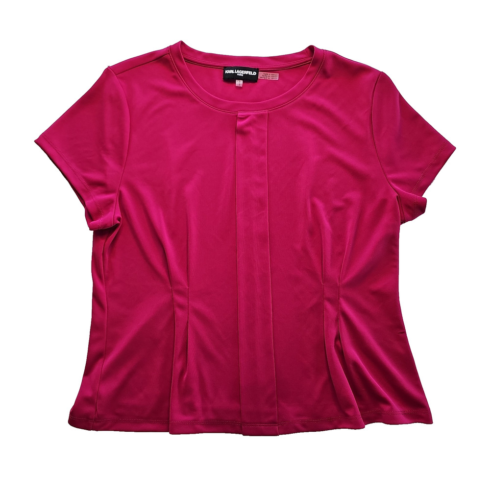 Karl Lagerfeld Paris Women's M Fuchsia Pink Pleat Front Peplum Knit Top